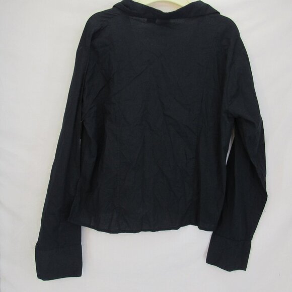 DCC Women's Black Long Sleeve V-Neck Blouse with Embroidered Neckline Size L - Picture 3 of 9